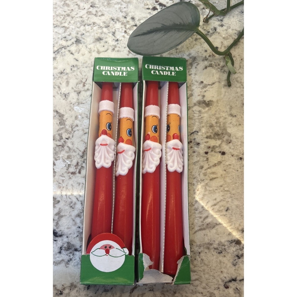 Vintage Santa Claus 10" Christmas Taper Candles Set of 4 New OPEN BOX Unused Red